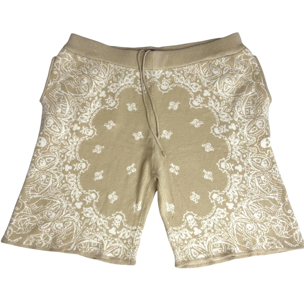 Ringspun Mens 3X Knit Bandana Paisley Skull Shorts Tan Cream Streetwear